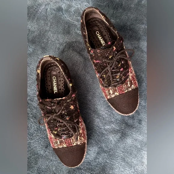 CHANEL 2013 platform plaid tweed loafers / shoes Luxury size EU 38 / US 7.5 - Picture 17 of 17